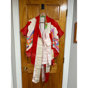 Japanese Girl 3 7 Kimono Hifu Set Red Floral Shichi-Go-San Authentic Japan